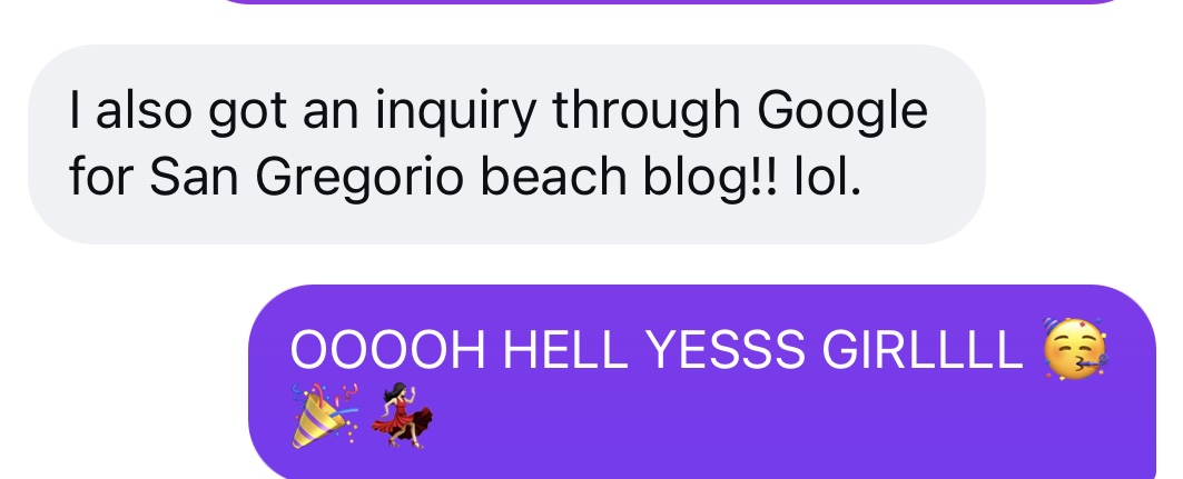 Screenshot of client text about a Google inquiry from a blog